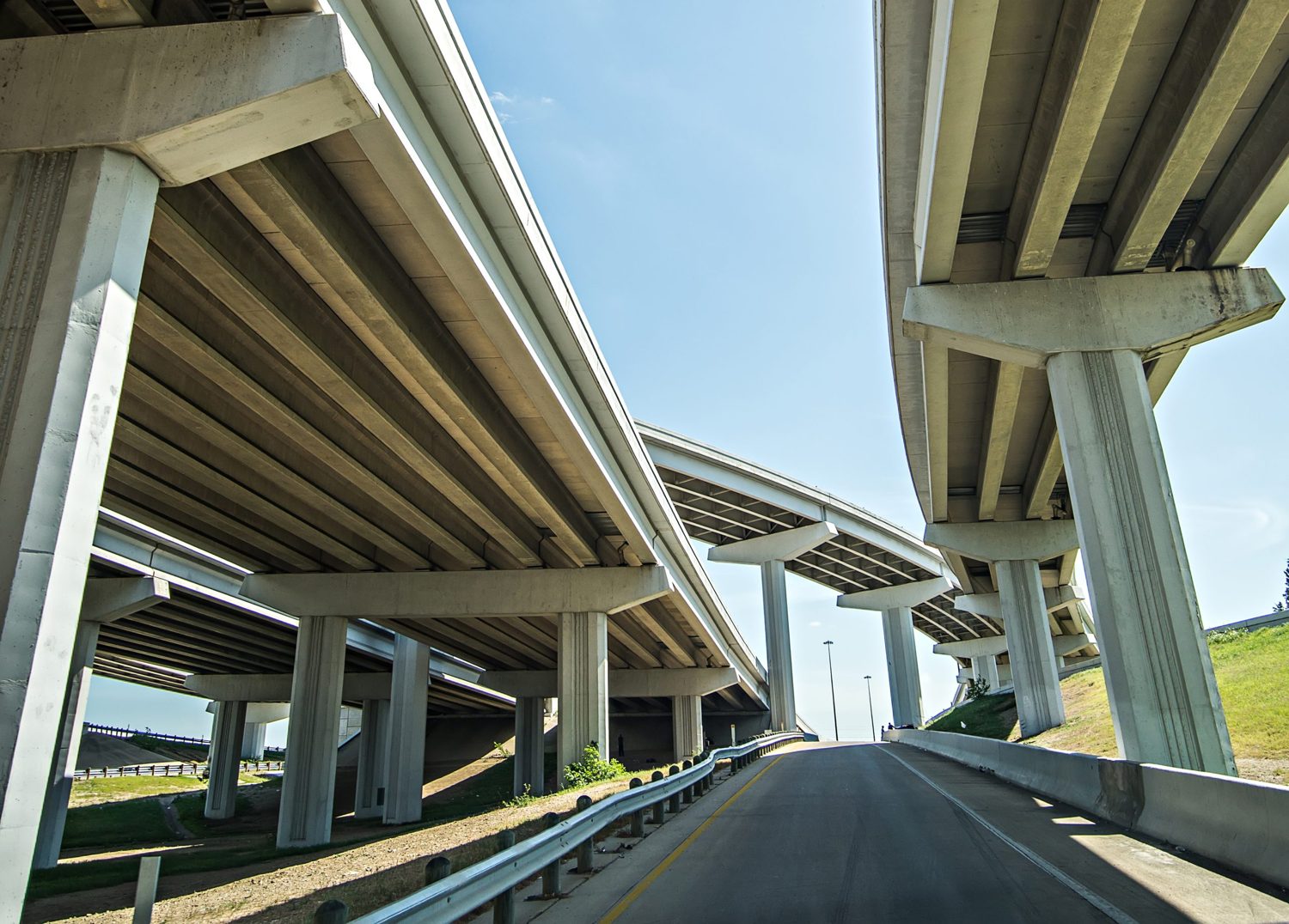 Underside of a concrete highway bridge structure